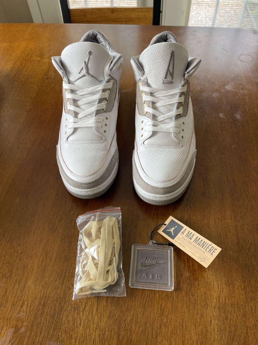 Jordan White & Light Stone Leather Retro Sneakers